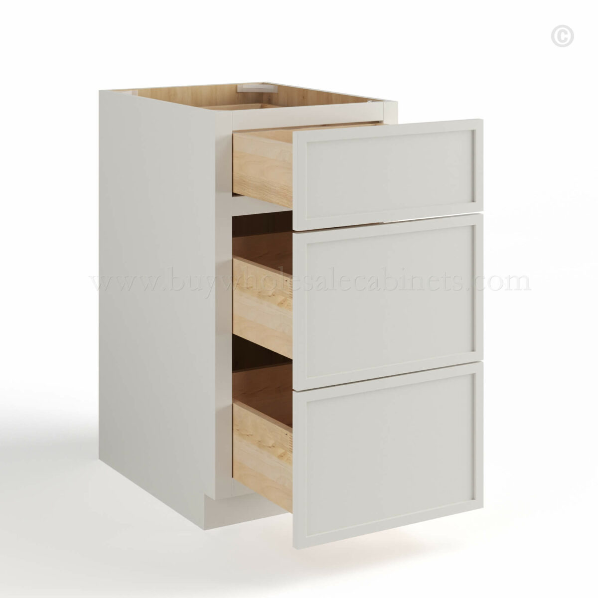 slim shaker cabinets, Dove Slim Shaker Three Drawer Base Cabinet
