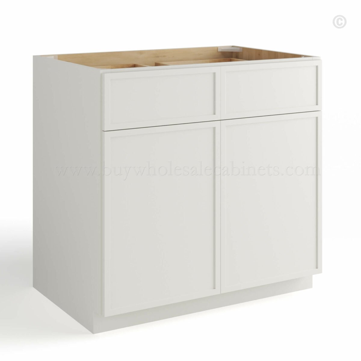 slim shaker cabinets, Dove White Slim Shaker Base Cabinet Double Doors and Drawers