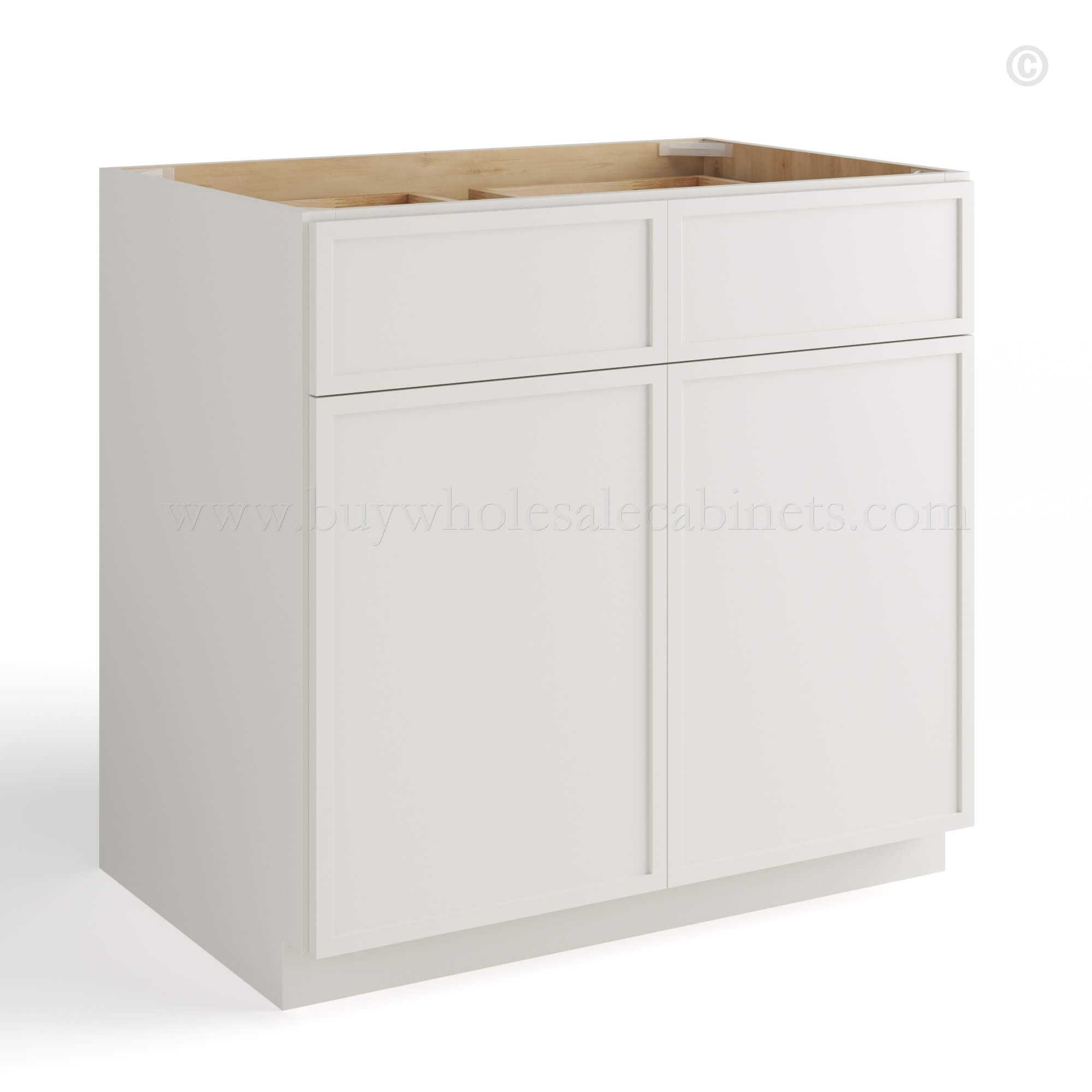 slim shaker cabinets, Dove White Slim Shaker Base Cabinet Double Doors and Drawers