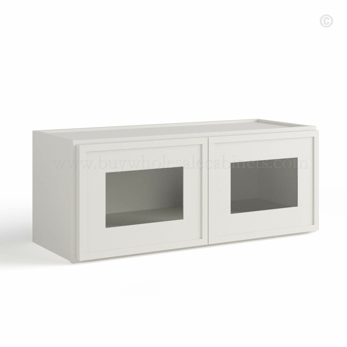 slim shaker cabinets, Dove White Slim Shaker 30 W Double Door Wall Cabinet whit Glass Doors
