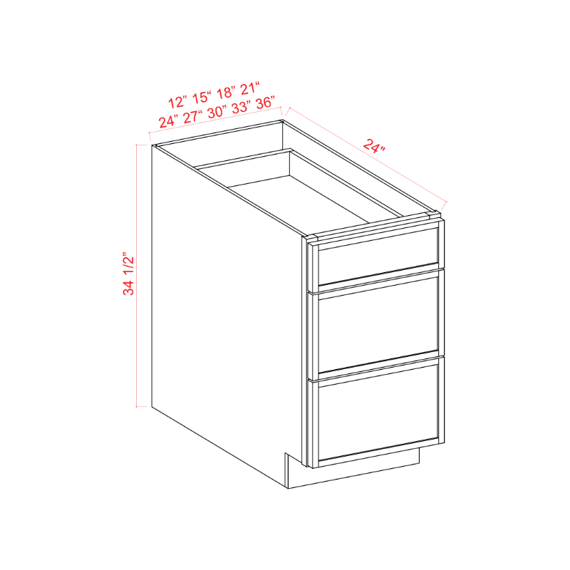 slim shaker cabinets, Slim Shaker Three Drawer Base Cabinet