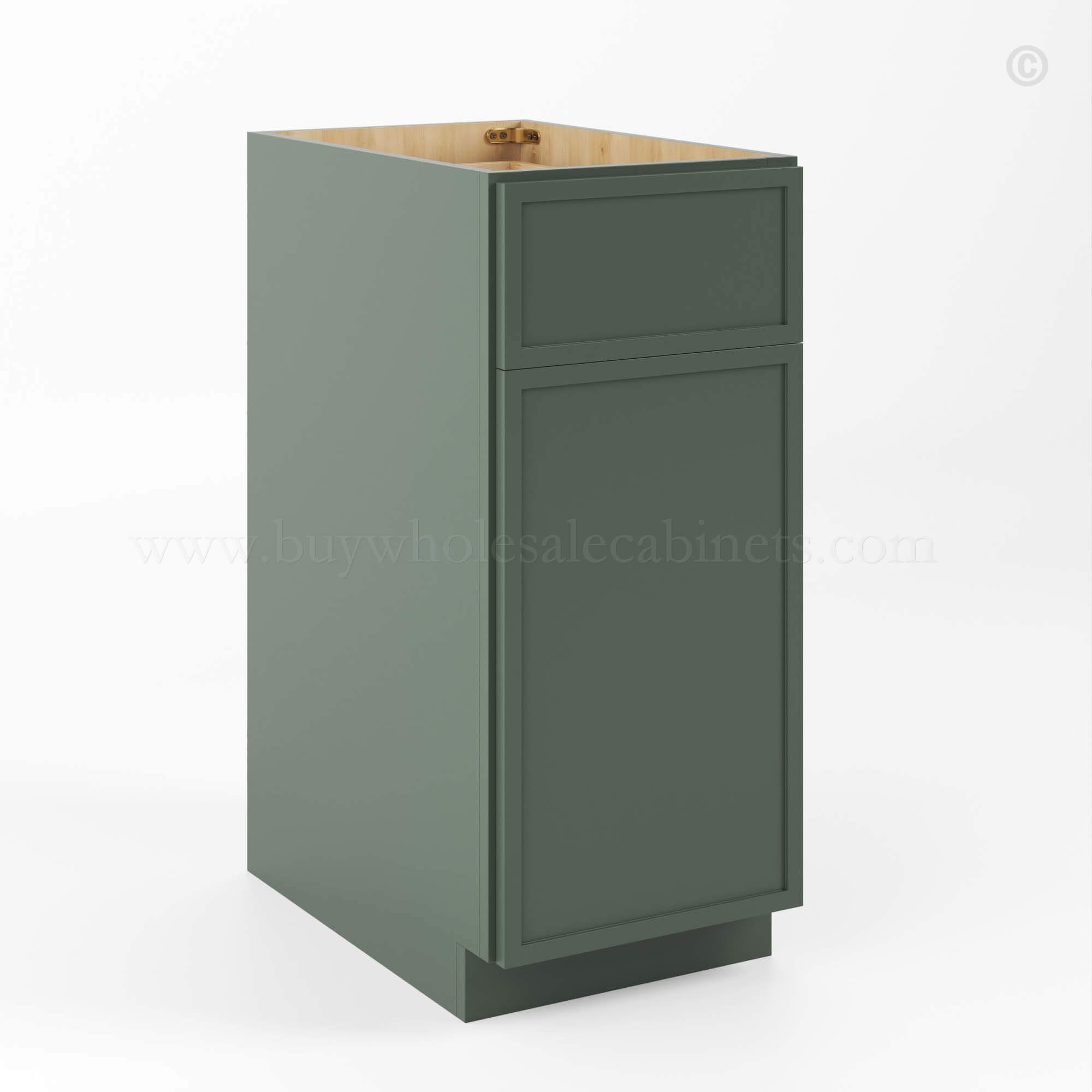 Slim Shaker Green Base Cabinet Single Door Single Drawer, rta cabinets, wholesale cabinets