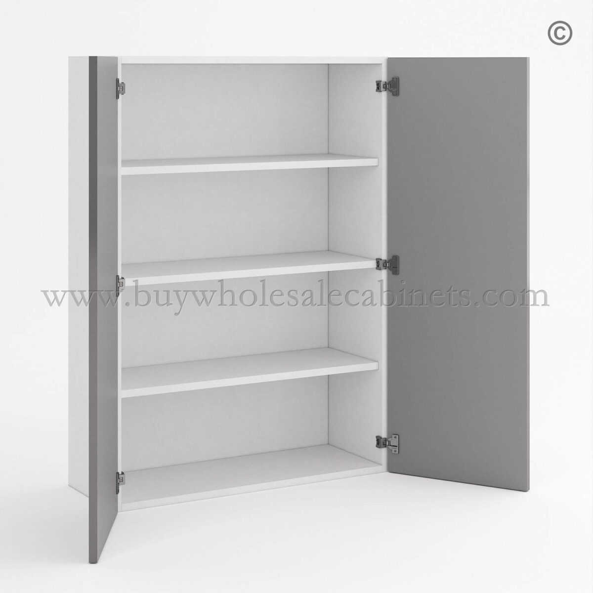 Frameless Gloss Gray 42H Double Door Wall Cabinet, rta cabinets, wall cabinets