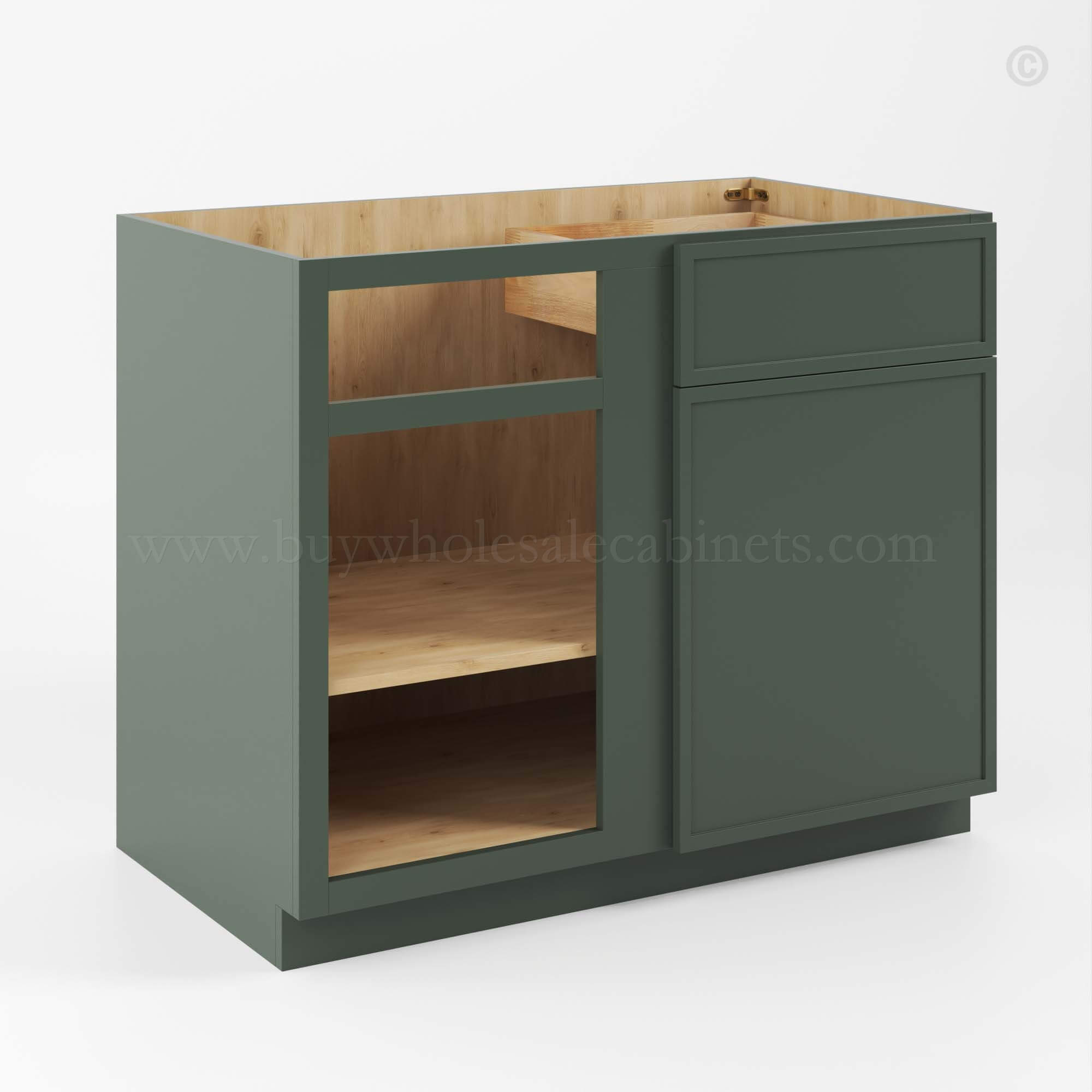 Slim Shaker Green Base Blind Corner Cabinet, rta cabinets, wholesale cabinets