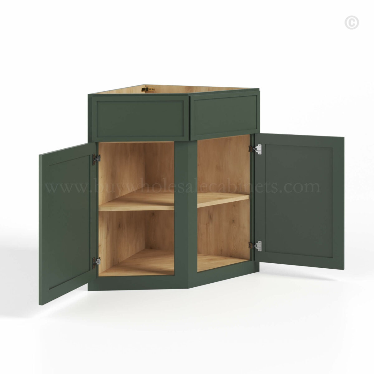 Slim Shaker Green Base End Corner Cabinet, rta cabinets, wholesale cabinets