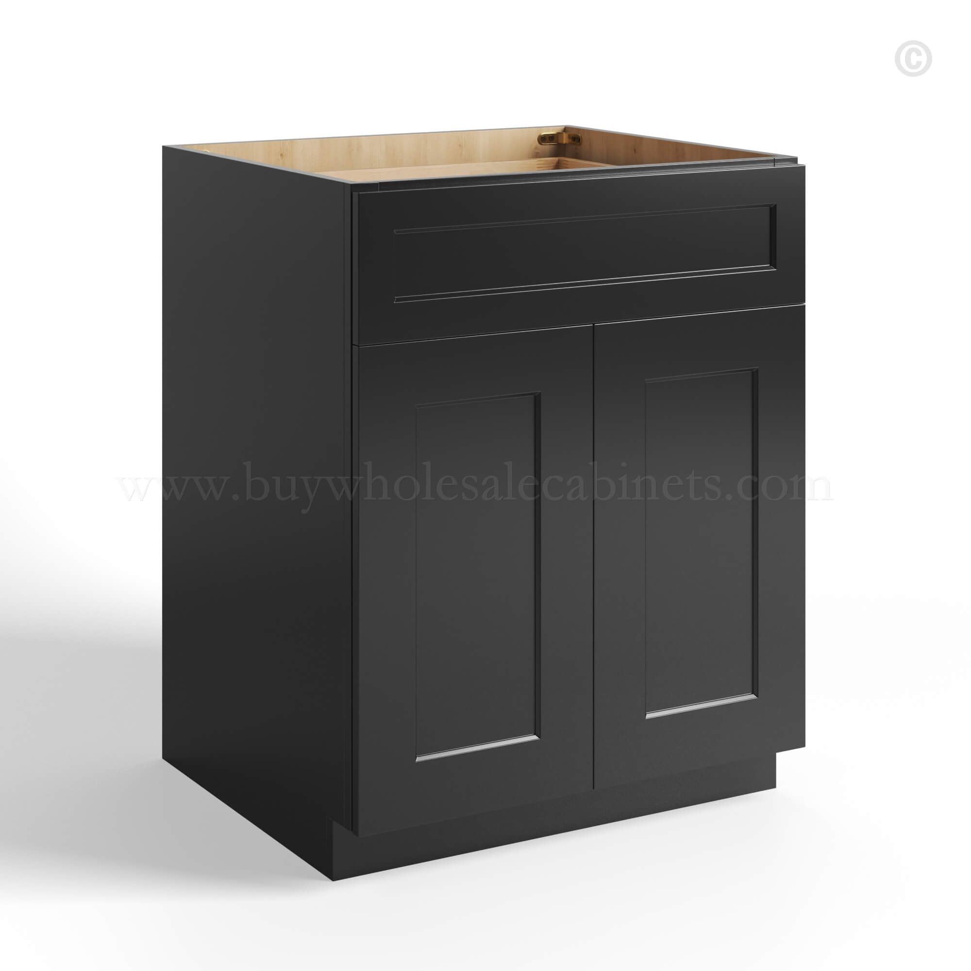Black Shaker Base Cabinet Double Door and Single Drawer, rta cabinets, wholesale cabinets