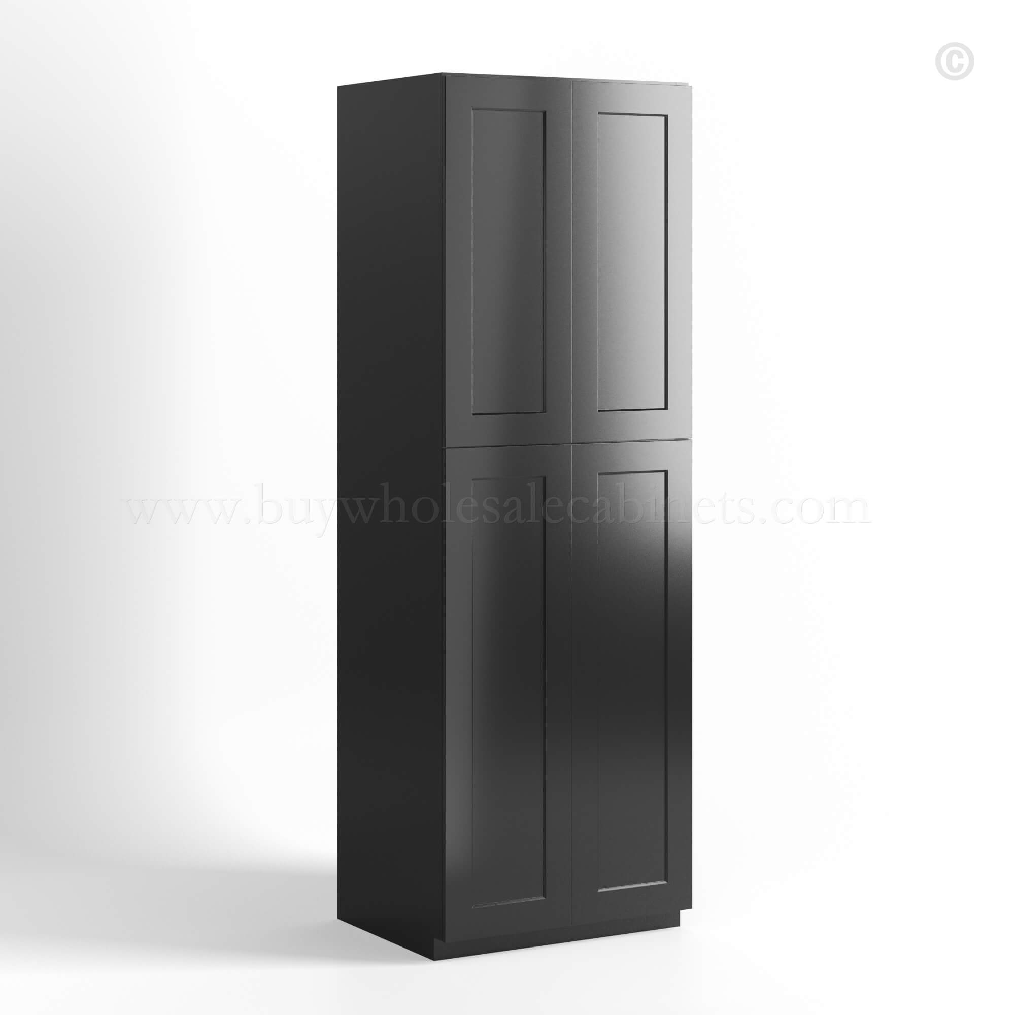 Black Shaker Tall Pantry Cabinet 4 Doors, rta cabinets, wholesale cabinets