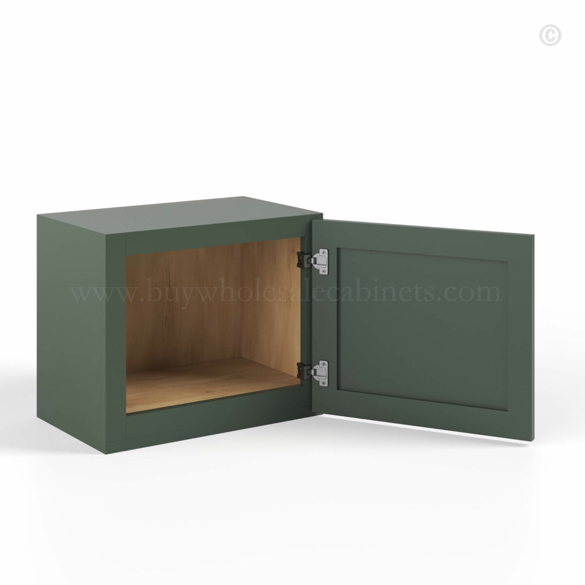 Slim Shaker Green Single Door Wall Cabinet, rta cabinets, wholesale cabinets