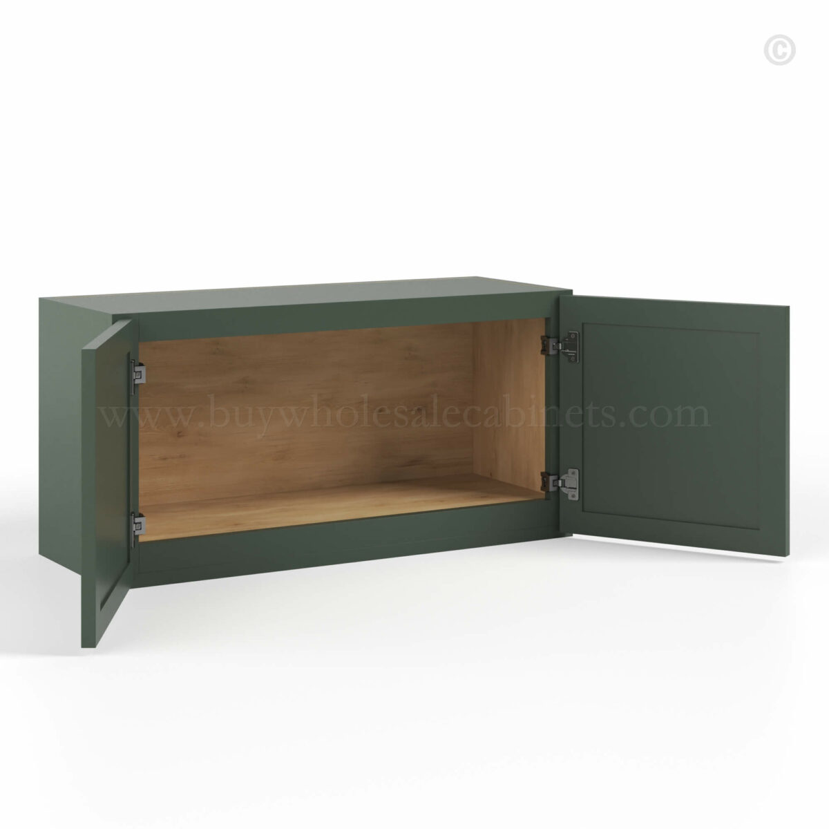 Slim Shaker Green Double Door Wall Cabinets 15″H, rta cabinets, wholesale cabinets