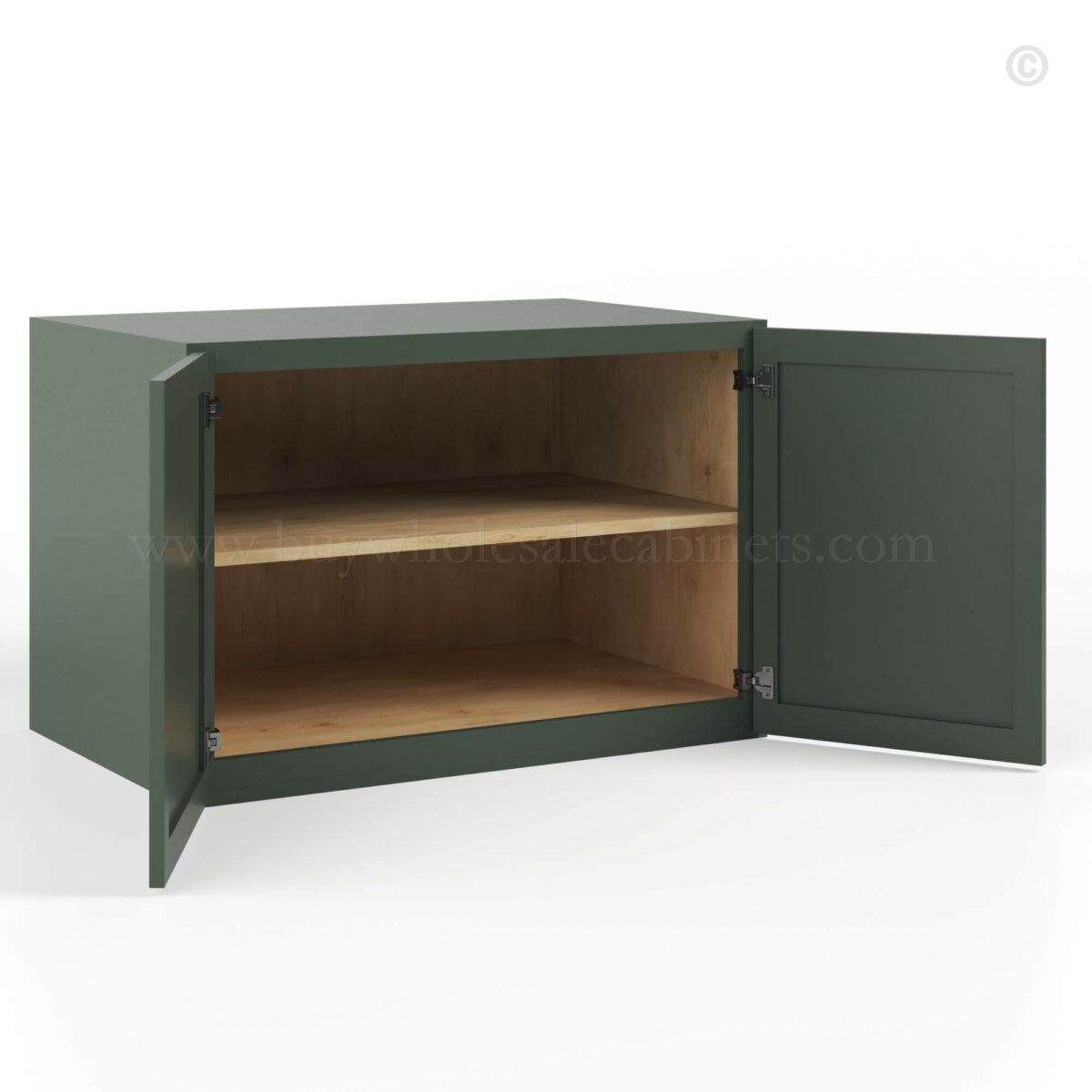 Slim Shaker Green Double Door Wall Cabinets, rta cabinets, wholesale cabinets