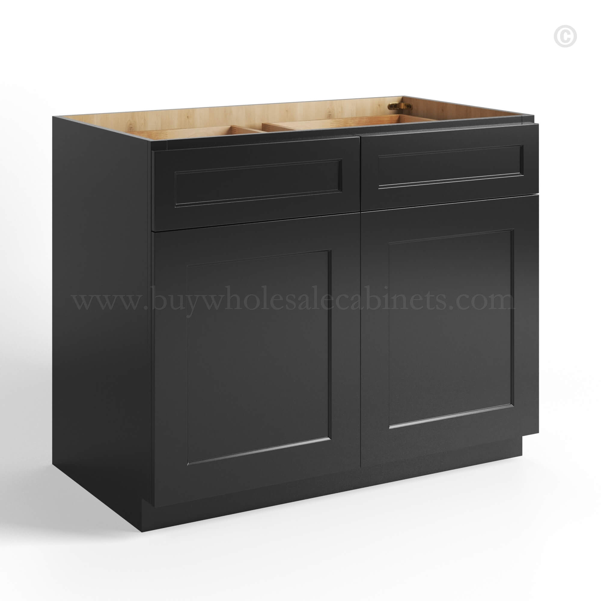 Black Shaker Base Cabinet Double Doors and Double Drawer, rta cabinets, wholesale cabinets