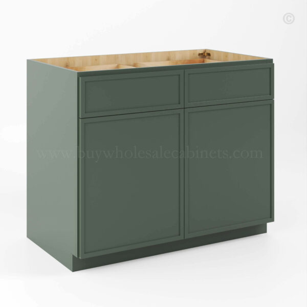Slim Shaker Green Base Cabinet Double Doors & Double Drawer, rta cabinets, wholesale cabinets