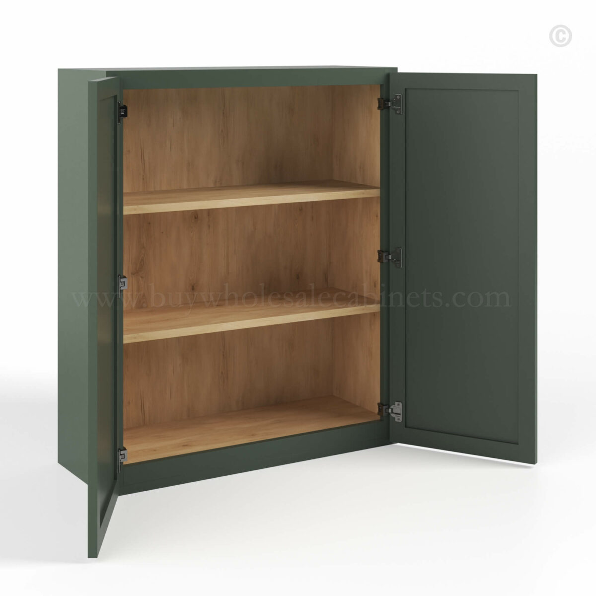 Slim Shaker Green Double Door Wall Cabinets 30″H, rta cabinets, wholesale cabinets