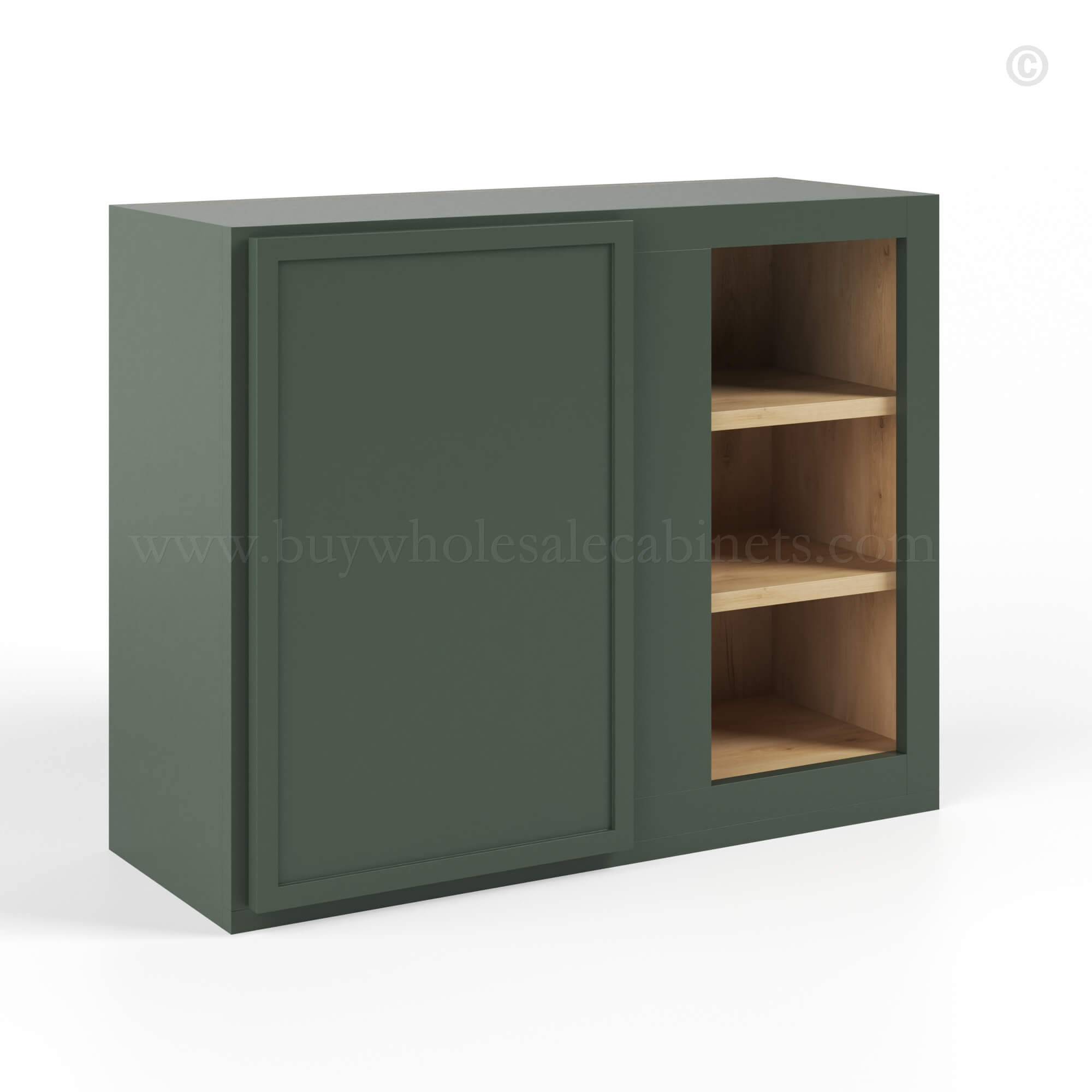 Slim Shaker Green Wall Blind Corner Cabinet, rta cabinets, wholesale cabinets