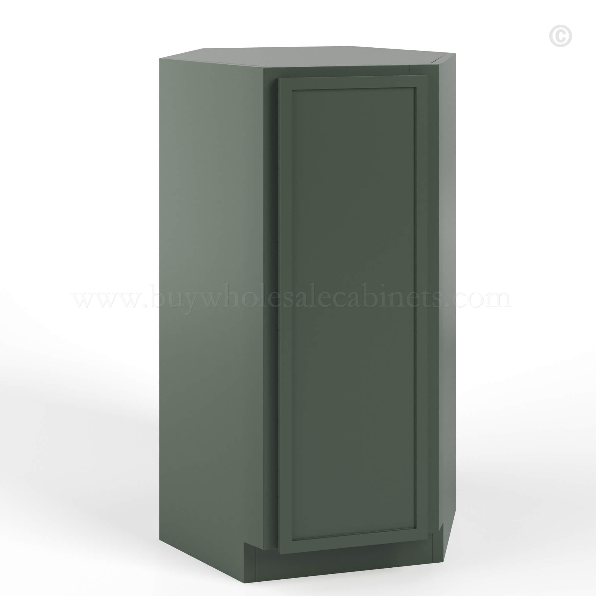 Slim Shaker Green Wall Diagonal Corner 24″W, rta cabinets, wholesale cabinets