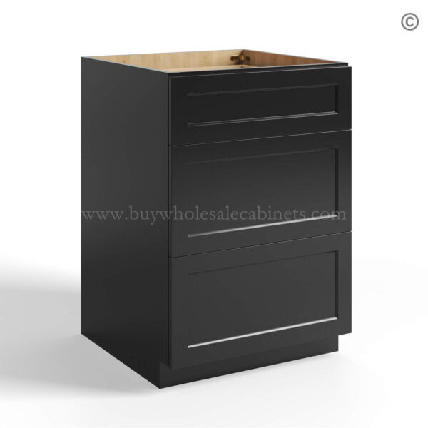 Black Shaker Base cabinet with 3 Drawers, black kitchen cabinets, rta cabinets