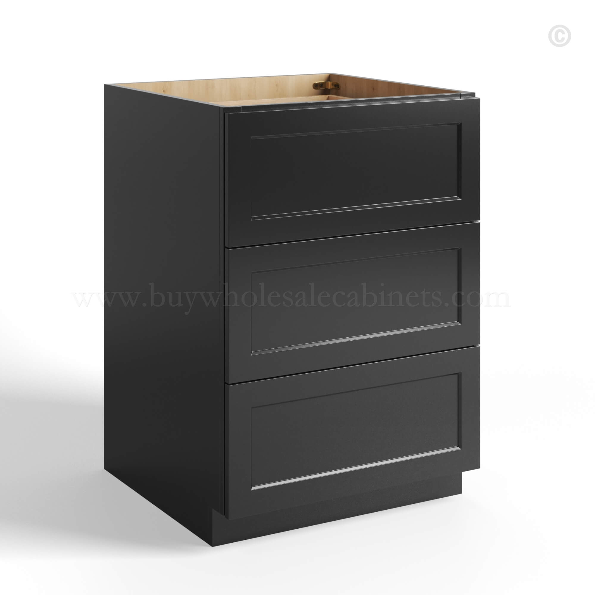Black Shaker Base cabinet with 3 Drawers, rta cabinets, wholesale cabinets