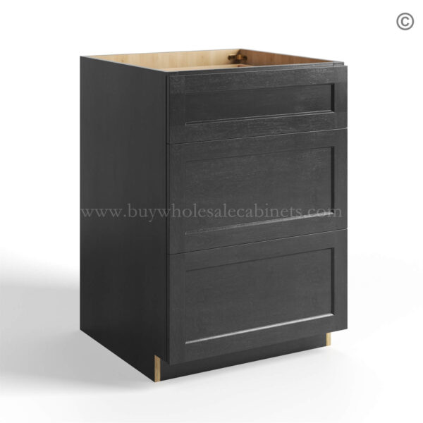 Charcoal Black Shaker Base cabinet with 3 Drawers, black kitchen cabinets, black cabinets, rta cabinets