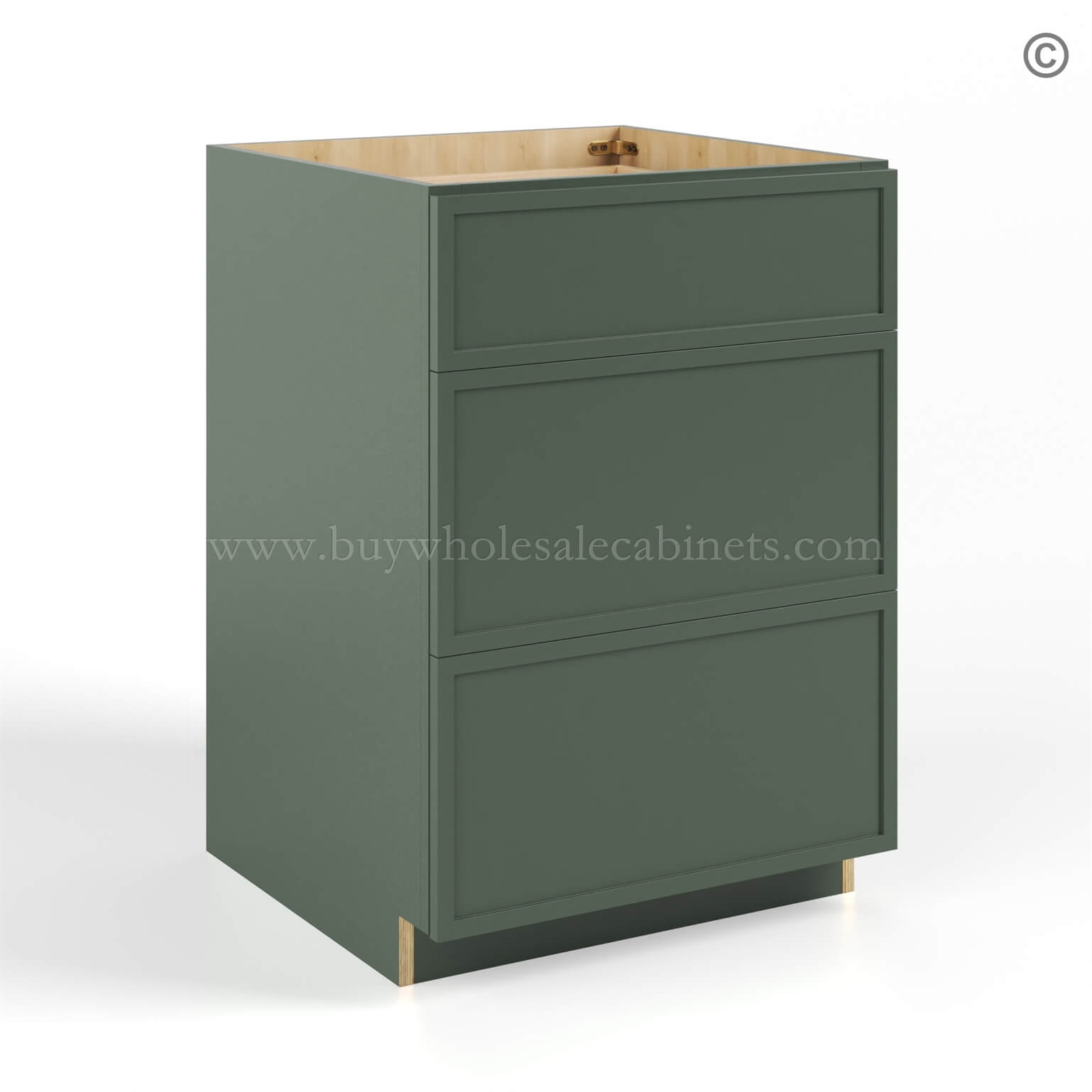 Slim Shaker Green Base Cabinet with 3 Drawers, green kitchen cabinets, rta cabinets