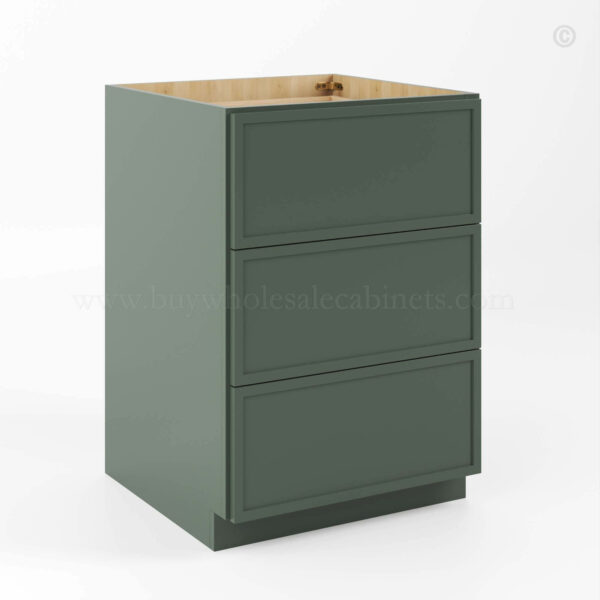 Slim Shaker Green Base Cabinet with 3 Drawers, rta cabinets, wholesale cabinets