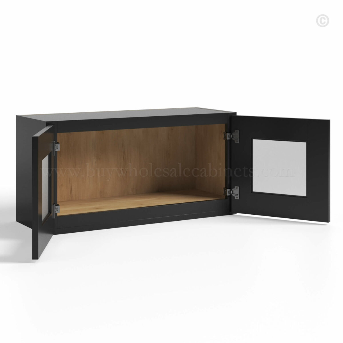 Black Shaker Double Glass Door Wall Cabinets, rta cabinets, wholesale cabinets