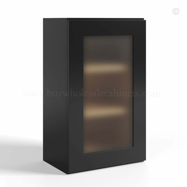 Black Shaker Single Glass Door Wall Cabinet, rta cabinets, wholesale cabinets