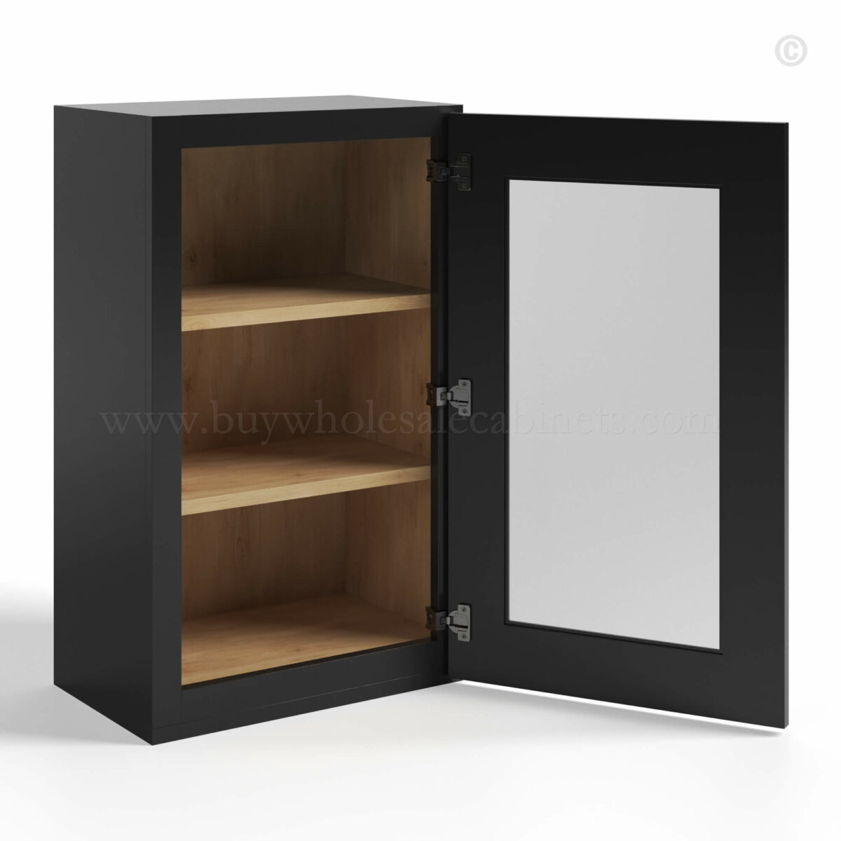Black Shaker Single Glass Door Wall Cabinet, rta cabinets, wholesale cabinets