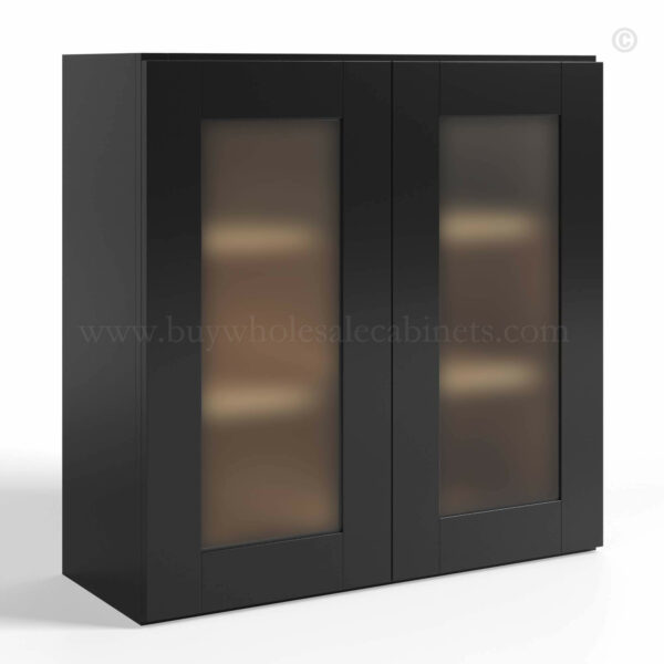 Black Shaker Double Glass Door Wall Cabinet, rta cabinets, wholesale cabinets