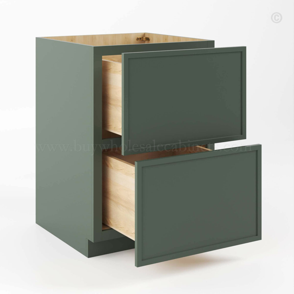 Slim Shaker Green Base Cabinet with 2 Drawers, rta cabinets, wholesale cabinets