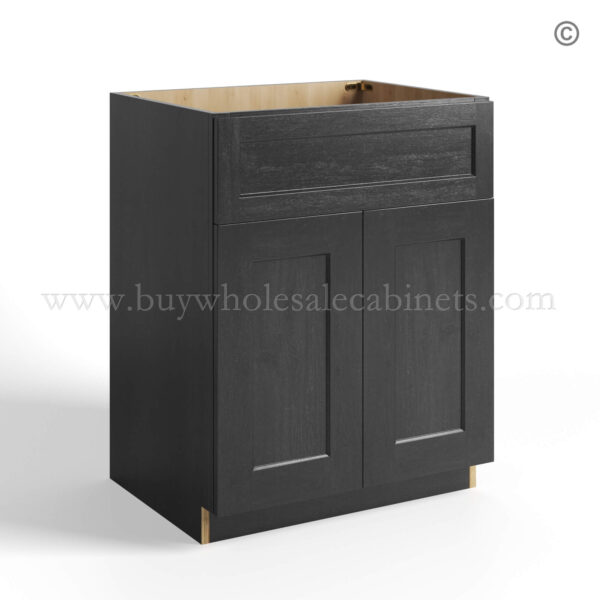 56 charcoal black shaker vanity sink base cabinet with two doors and single false drawer closed