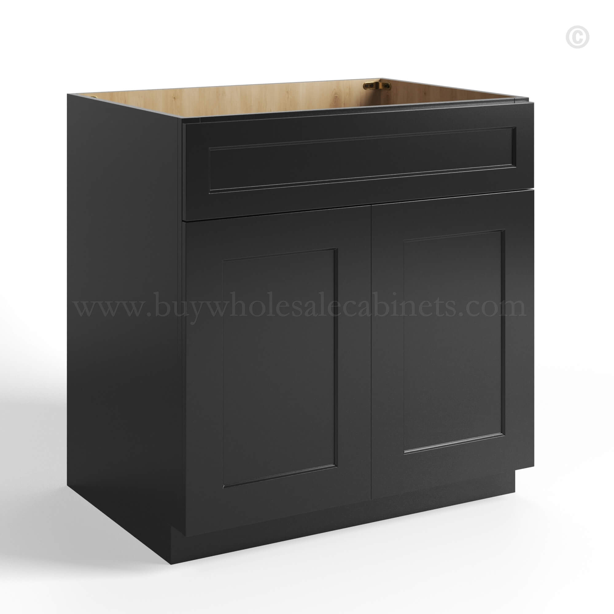 Black Shaker Sink Base Double Door and 1 False Drawer, rta cabinets, wholesale cabinets