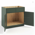 Slim Shaker Green Sink Base Double Door and Double False Drawer, rta cabinets, wholesale cabinets