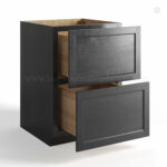 charcoal black shaker 2 drawer base cabinet with two drawers open, rta cabinets, wholesale cabinets