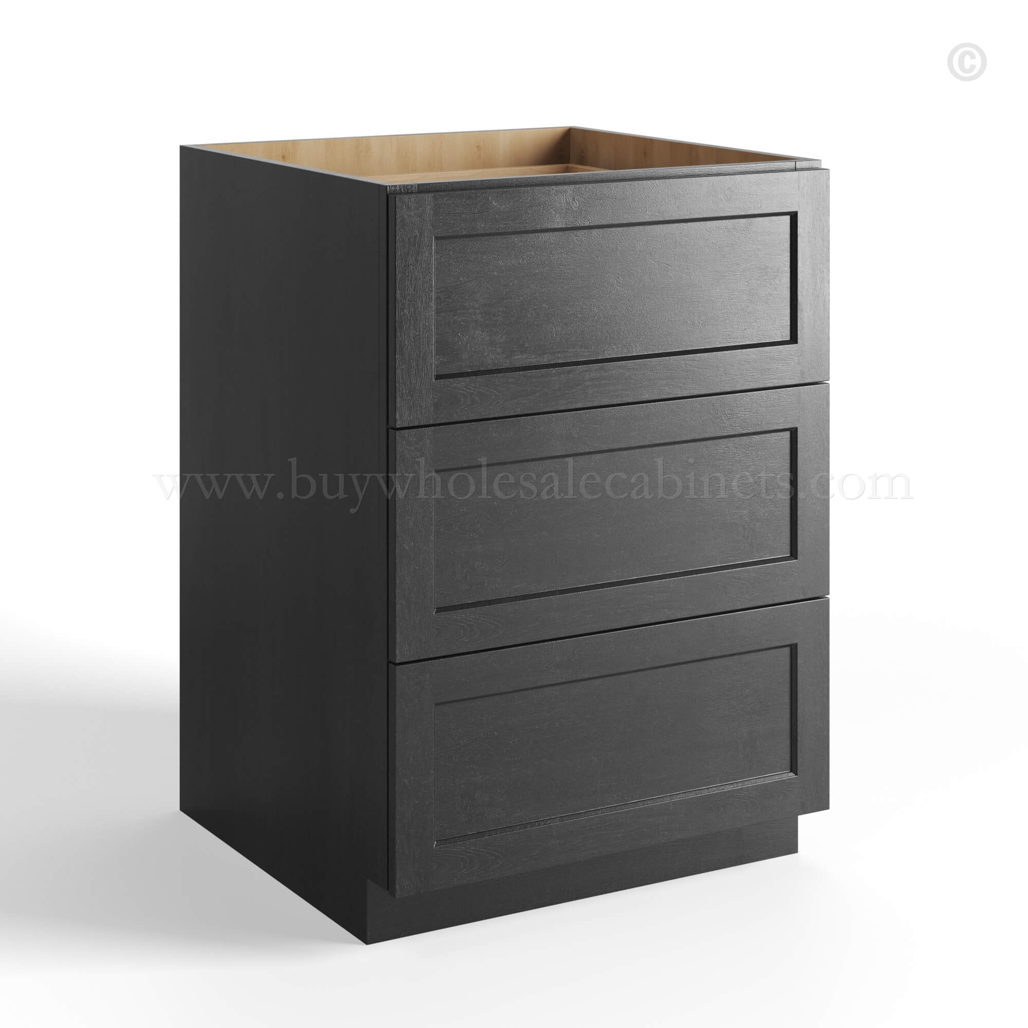 Charcoal Black Shaker Base cabinet with 3 Drawers, rta cabinets, wholesale cabinets