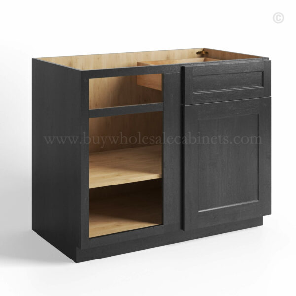 charcoal black shaker base blind corner cabinet with single door and drawer, rta cabinets, wholesale cabinets