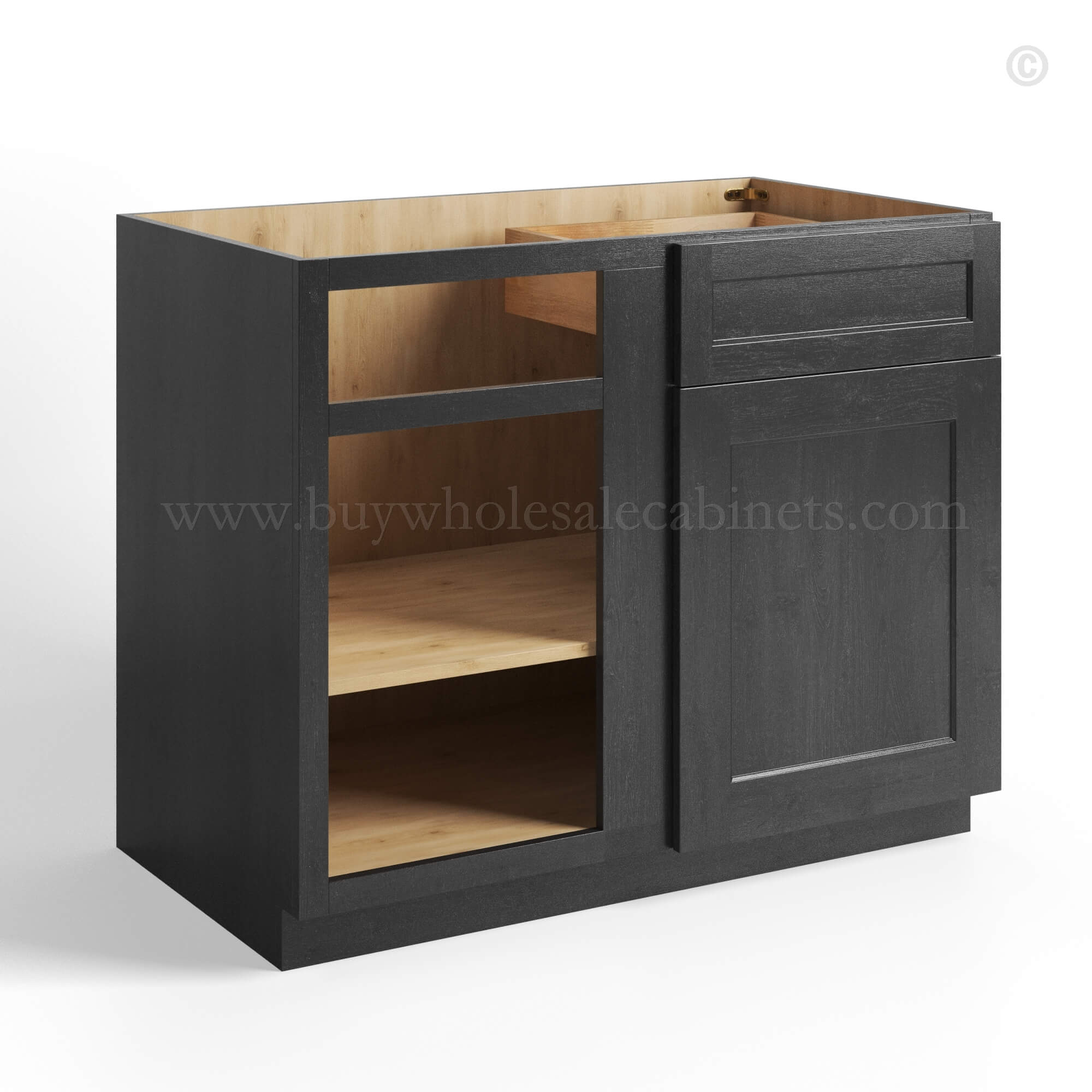 charcoal black shaker base blind corner cabinet with single door and drawer, rta cabinets, wholesale cabinets