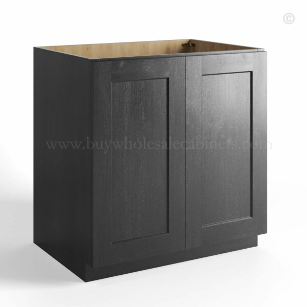 Charcoal Black Shaker Full Height Door Base Cabinets Double Door, rta cabinets, wholesale cabinets