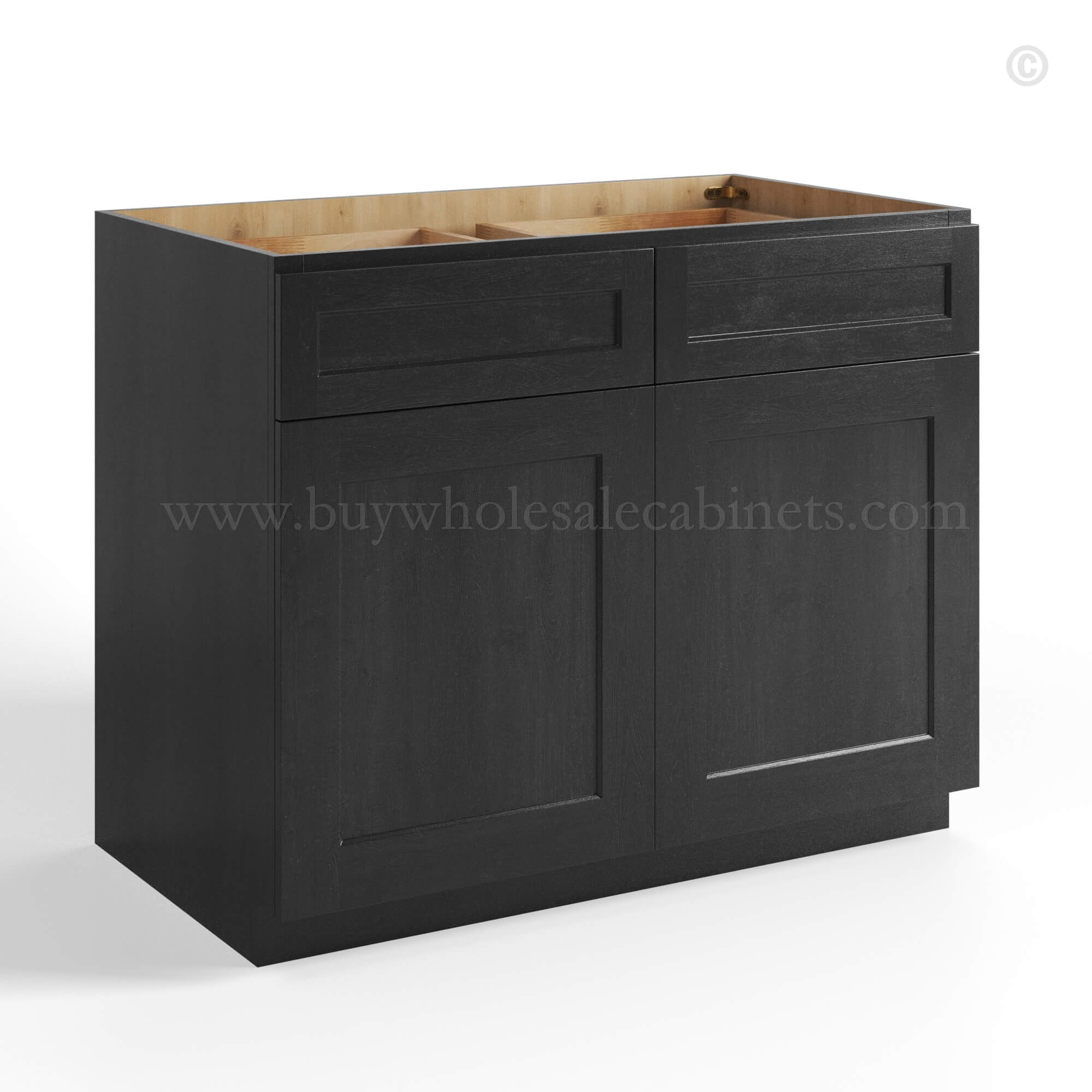 Charcoal Black Shaker Base Cabinet Double Doors & Double Drawer, rta cabinets, wholesale cabinets