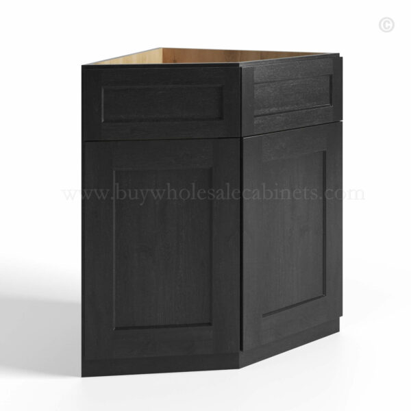 charcoal black shaker base end corner cabinet with two doors and two false drawers, rta cabinets, wholesale cabinets