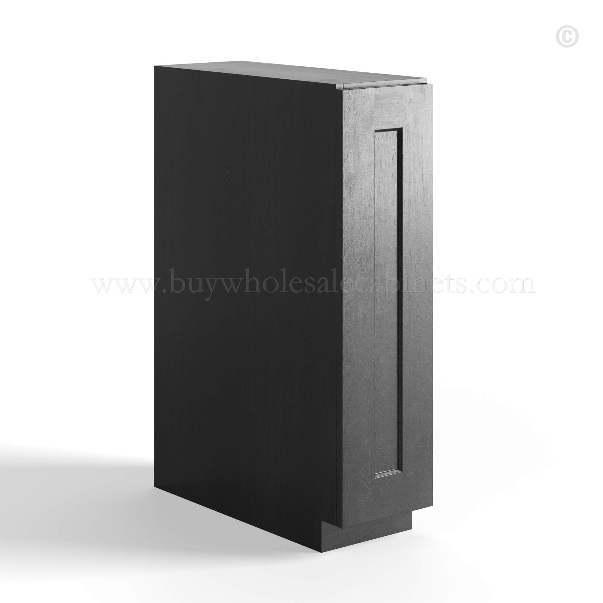charcoal black shaker base spice rack cabinet with single door closed, rta cabinets, wholesale cabinets