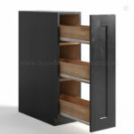charcoal black shaker base spice rack cabinet with single door open, rta cabinets, wholesale cabinets