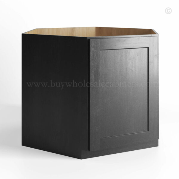 charcoal black shaker corner sink base cabinet with two doors and two false drawers, rta cabinets, wholesale cabinets