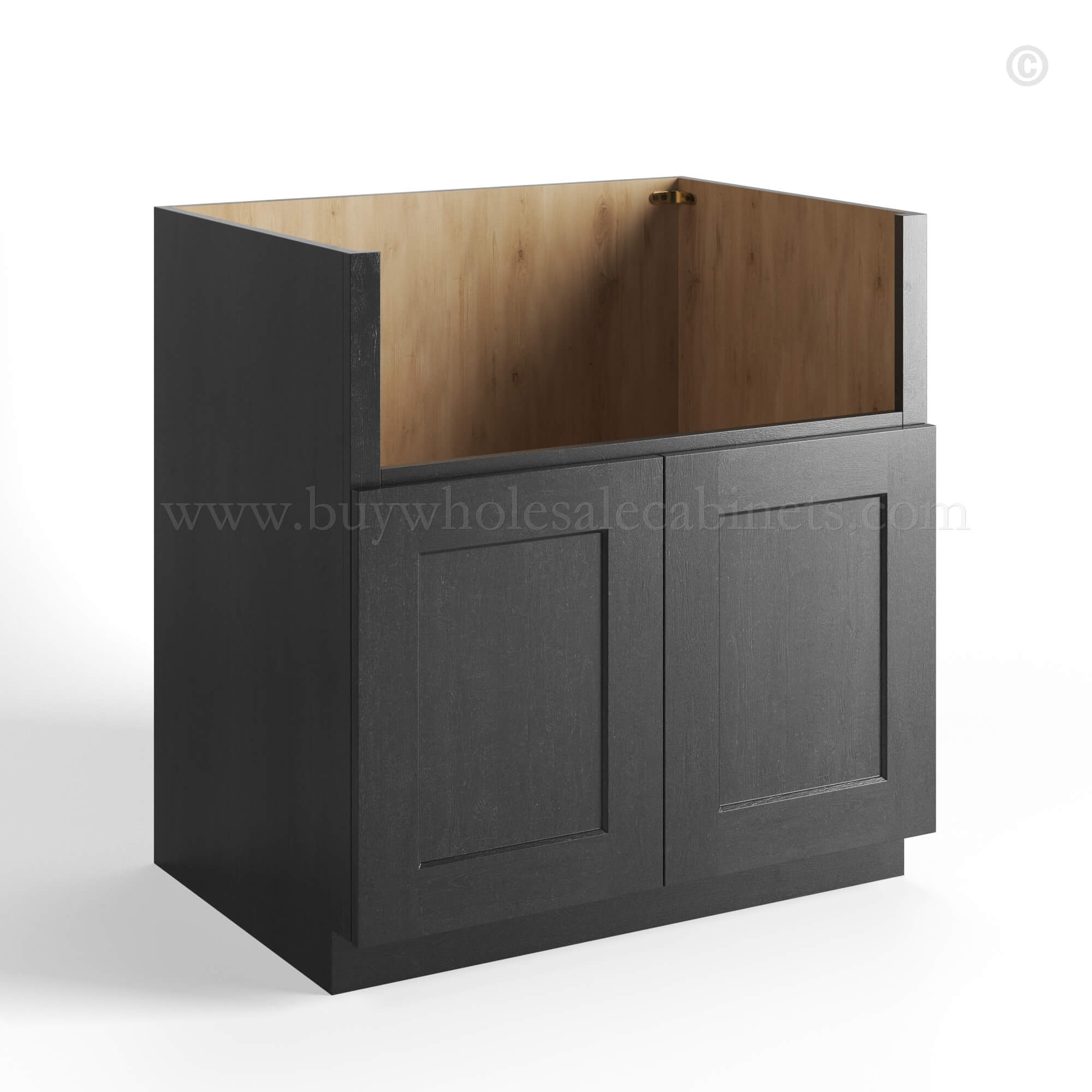 charcoal black shaker farm house sink base cabinet with single door, rta cabinets, wholesale cabinets