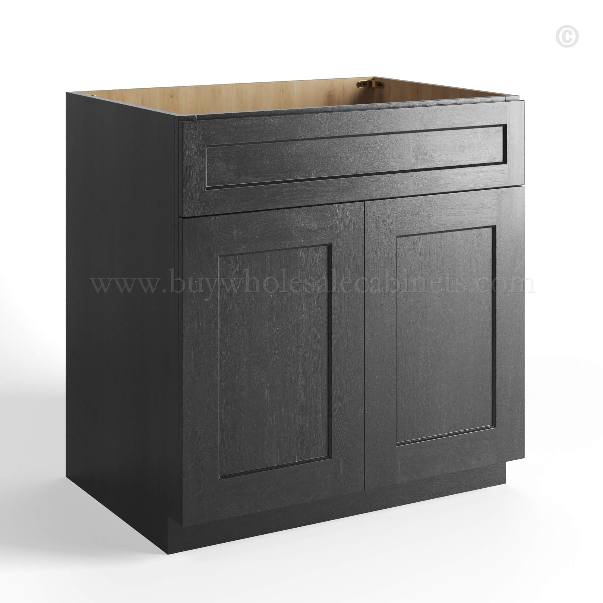 Charcoal Black Shaker Sink Base Double Door & 1 False Drawer, rta cabinets, wholesale cabinets