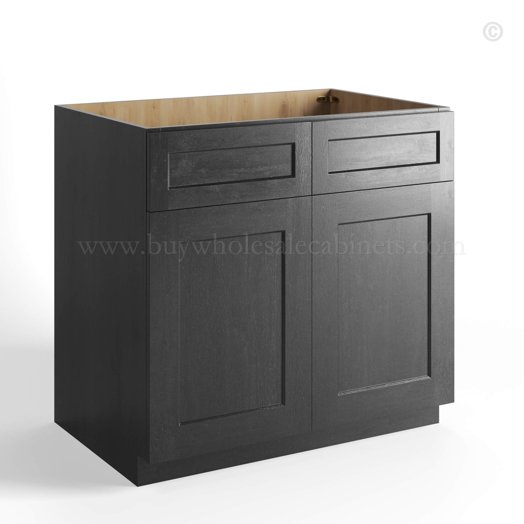 Charcoal Black Shaker Sink Base Double Door & Double Drawer, rta cabinets, wholesale cabinets