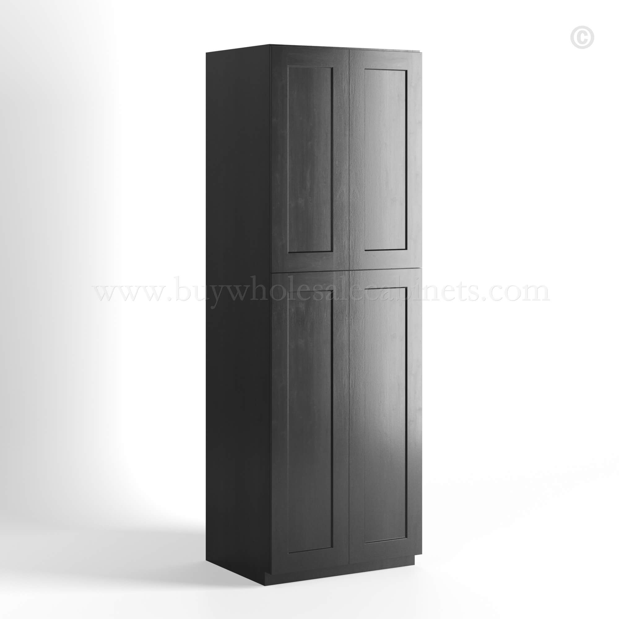 Charcoal Black Shaker Tall Pantry Cabinet 4 Doors, rta cabinets, wholesale cabinets