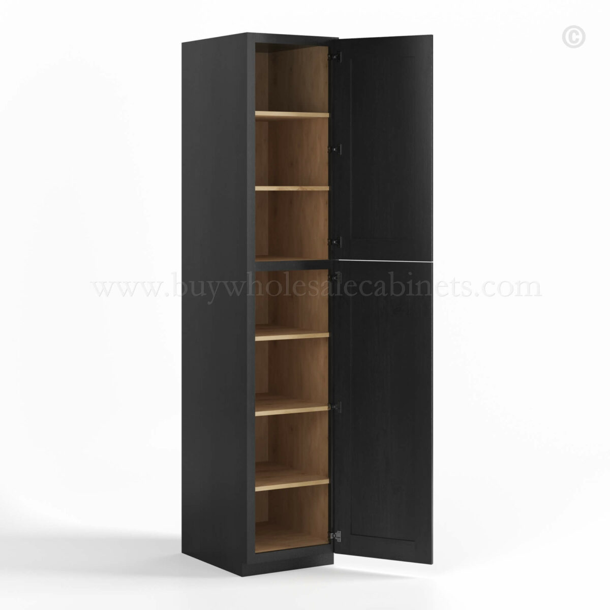 charcoal black shaker tall pantry cabinets with two doors, rta cabinets, wholesale cabinets