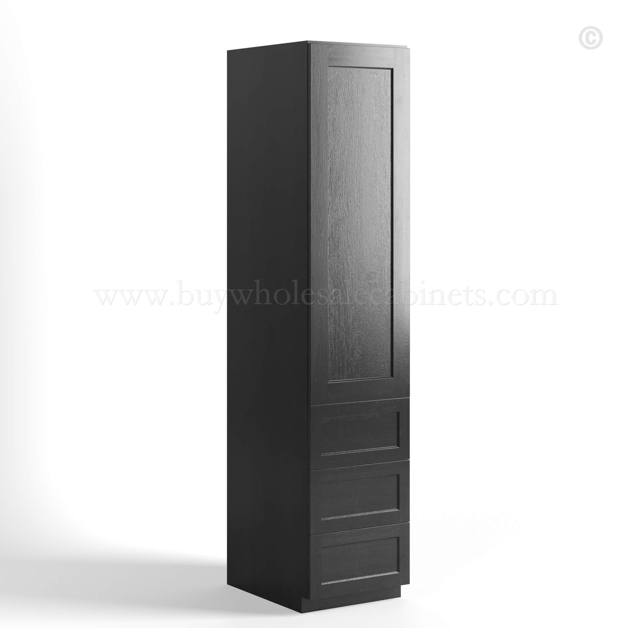 charcoal black shaker vanity linen cabinet with three drawer and single door, rta cabinets, wholesale cabinets