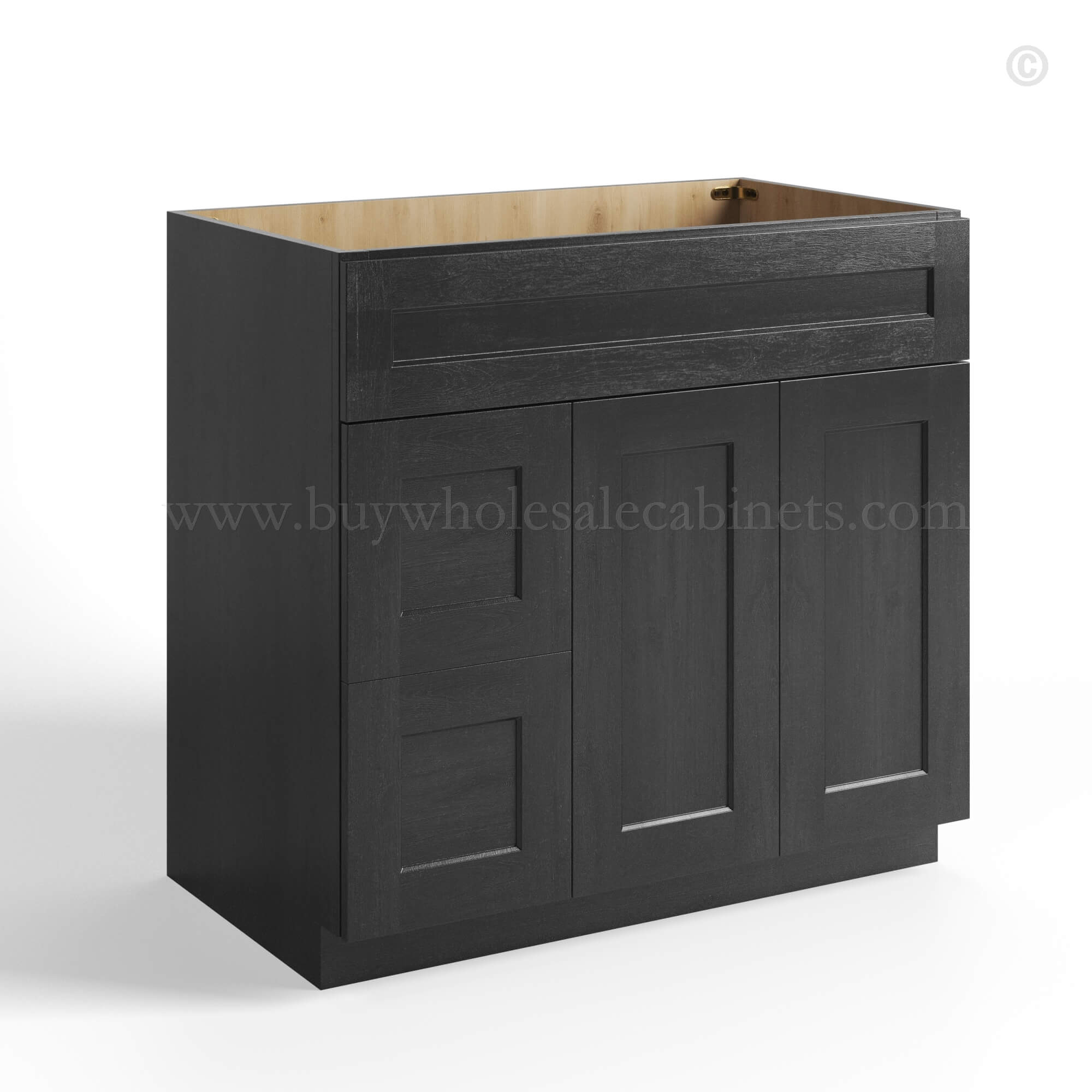 Charcoal Black Shaker Vanity Sink Base Combo 36W, rta cabinets, wholesale cabinets