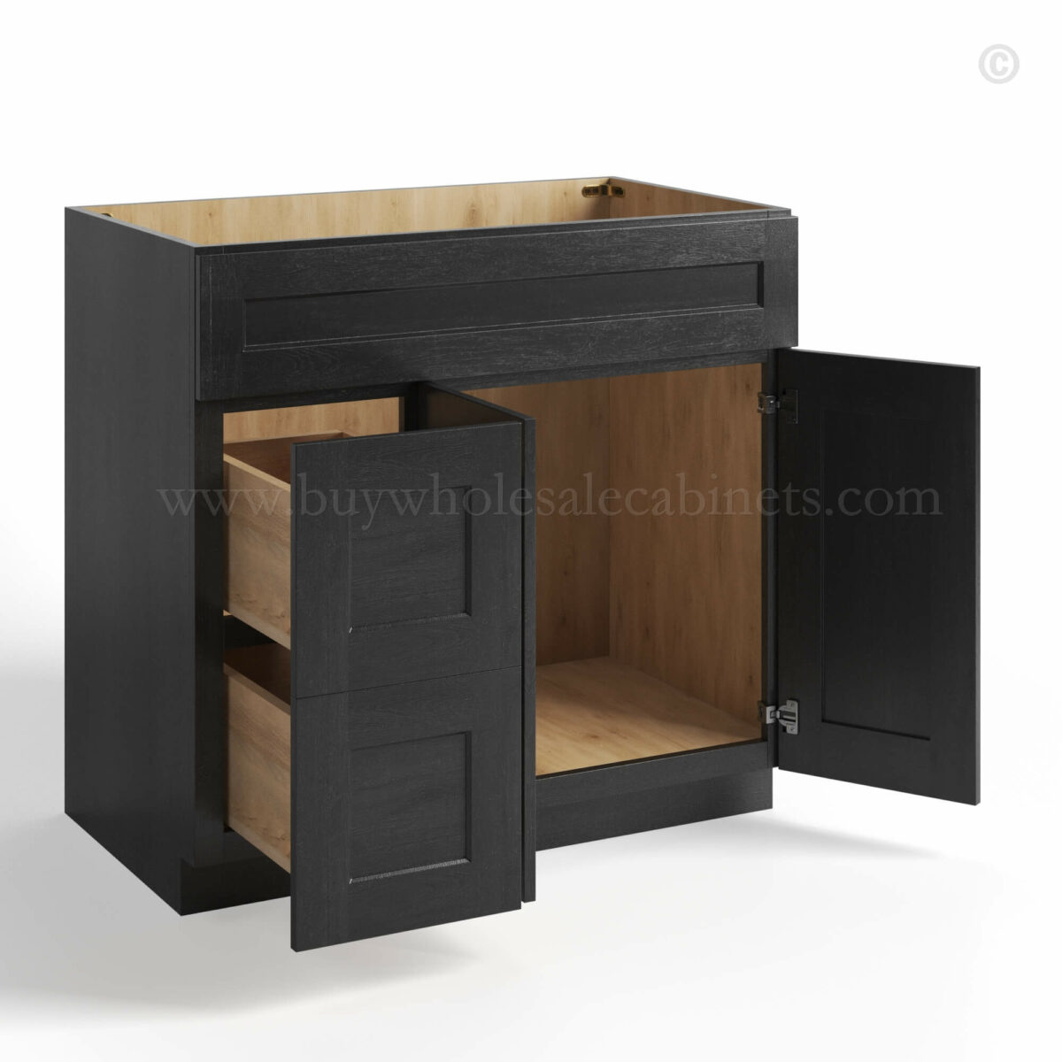 charcoal black shaker vanity sink base combo with two drawer right and two doors, rta cabinets, wholesale cabinets